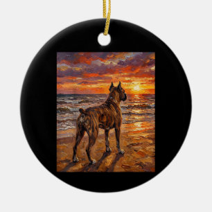 Getigerter Boxer am Sunset Beach Boxer-Hunde-Kunst Keramik Ornament