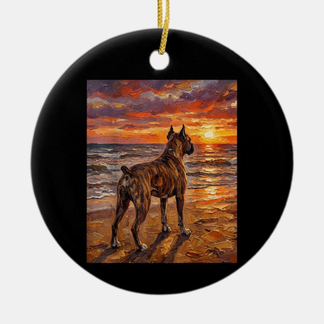 Getigerter Boxer am Sunset Beach Boxer-Hunde-Kunst Keramik Ornament (Vorne)