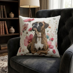 Getigerter Boxerhund & Wildblumen Kissen