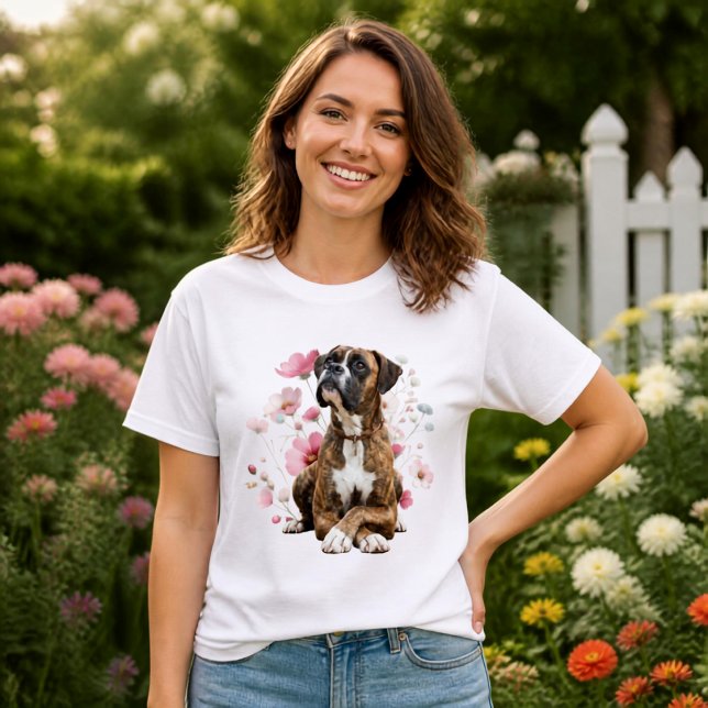 Getigerter Boxerhund & Wildblumen T-Shirt (Von Creator hochgeladen)