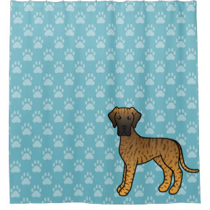 Getigerter Cartoon-Großer Danischer Hund auf Blau Duschvorhang