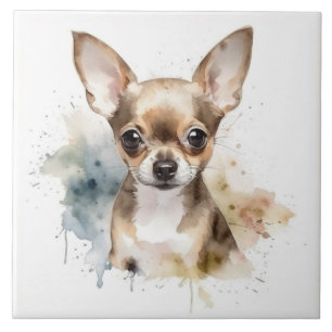 Getigerter Chihuahua-Hund, Haustier Aquarell Fliese