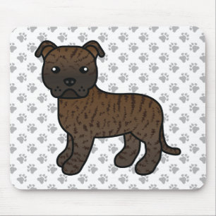 Getigerter Englischer Staffie Süßer Cartoon-Hund & Mousepad