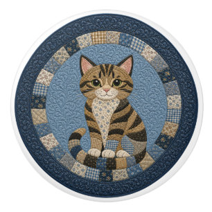 Getigerter Katzenquilt Keramikknauf