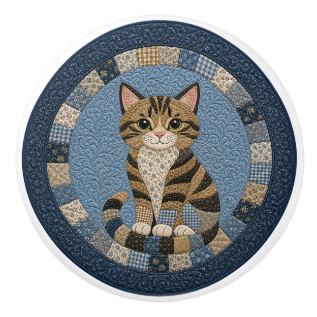 Getigerter Katzenquilt  Keramikknauf (Vorderseite)