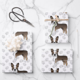 Getigertes Boston Terrier Süßes Cartoon-Hundemuste Geschenkpapier Set