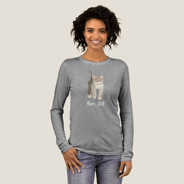 Getigertes Kätzchen Grau Langarm Tri-Blend Shirt (Volle Vorderseite)