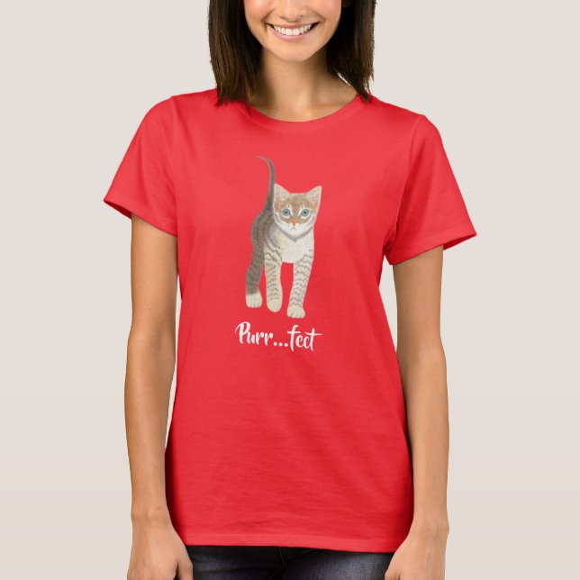 Getigertes Kätzchen Rot Kurzarm T-Shirt (Vorderseite)