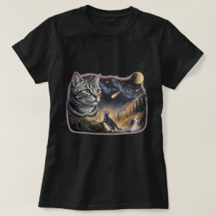 Getigertes Katzen- und Kätzchen-Kosmos-Himmel-Kuns T-Shirt