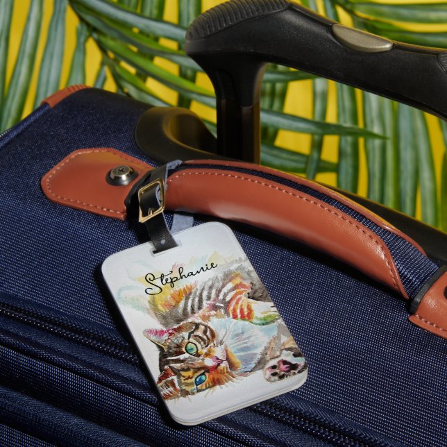 Getigertes Katzenkunst Wasserfarben Damen-Geldbeut Gepäckanhänger (Vorderseite Insitu 1)