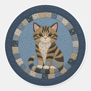 Getigertes Katzenquilts Runder Aufkleber