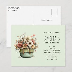 Getopfte Blumen Cozy Shabby Style Süße Geburtstags Einladungspostkarte