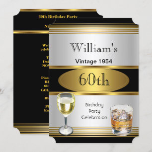 Getränk für Herren zum 60. Geburtstag in Gold Silb Einladung