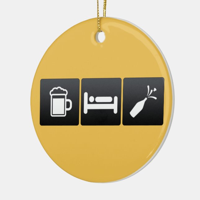 Getränk, Schlaf und Champagner Keramik Ornament (Links)