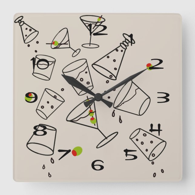 Getränke-Acryluhr Quadratische Wanduhr (Vorderseite)