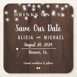 Getränke auf uns einfache rustikale Hochzeit speic Rechteckiger Pappuntersetzer