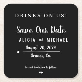 Getränke auf uns einfache Skript Hochzeit speicher Rechteckiger Pappuntersetzer