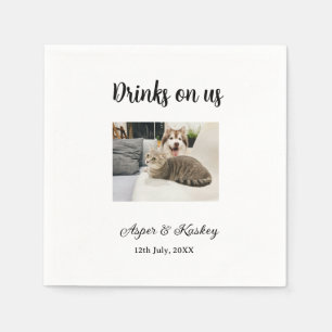 Getränke auf uns offene Bar Haustier-Foto-Hochzeit Serviette