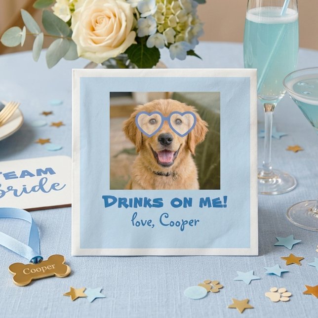 Getränke Gehen Auf Mich Süß Lustiges Foto Moderne  Serviette (Drinks on Me Cute Dog Photo Wedding Napkin)