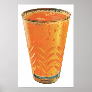 Getränke im Vintage-Stil, Glas Orangensaft Frühstü Poster