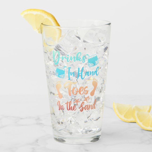 Getränke in Handzehen im Sandstrand - Sprichwort Glas (Vorderseite Ice)