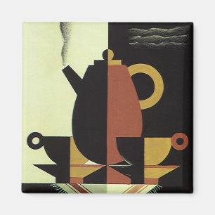 Getränke Kaffee-Kanne mit Tassen im Vintage-Stil Magnet