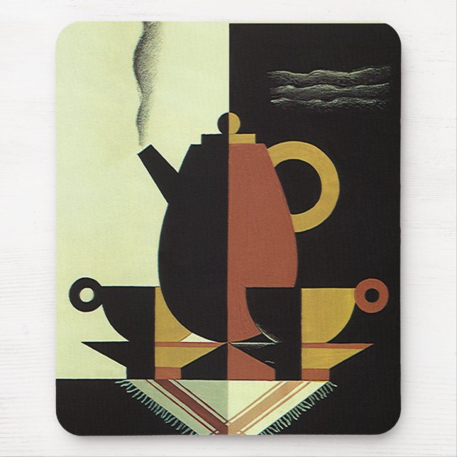 Getränke Kaffee-Kanne mit Tassen im Vintage-Stil Mousepad (Vorne)