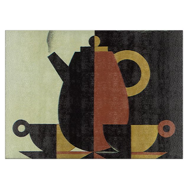 Getränke Kaffee-Kanne mit Tassen im Vintage-Stil Schneidebrett (Vorderseite)