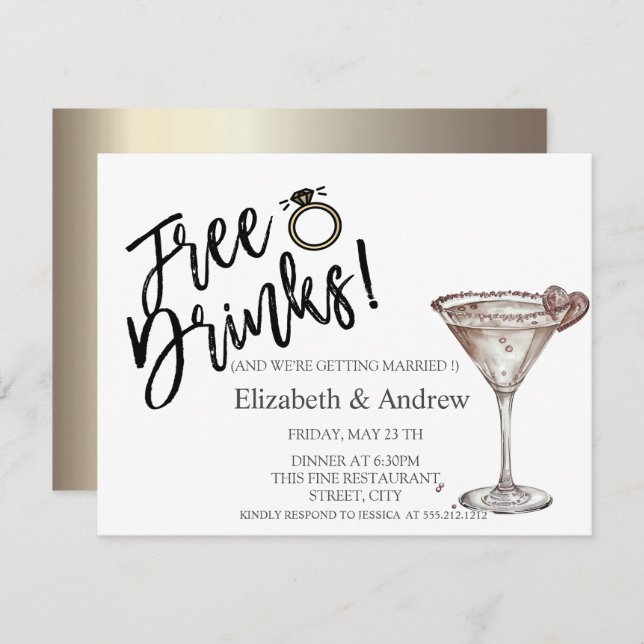 Getränke, Martini-Glasherz Hochzeit Einladung (Vorne/Hinten)