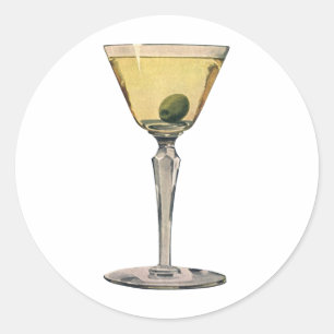 Getränke, Martini Olive Cocktail Runder Aufkleber