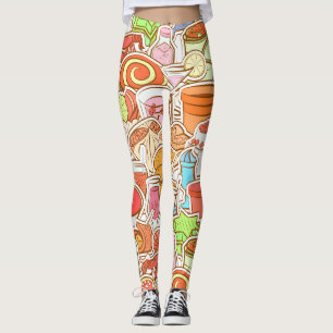 Getränke, Meeresfrüchte, Snacks, nahtlose Muster Leggings