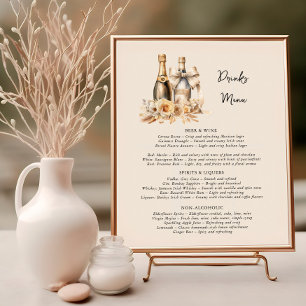 Getränke Menü Flaschen und Blumen Neutrale Hochzei Poster