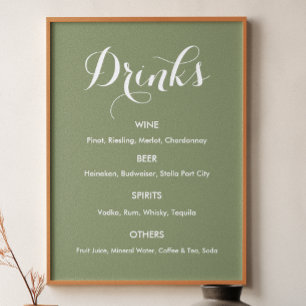 Getränke Menü Hochzeit Salbei Grün   Poster