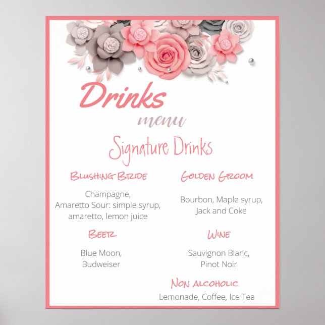 Getränke-Menü Hochzeitsposter Poster (Vorne)
