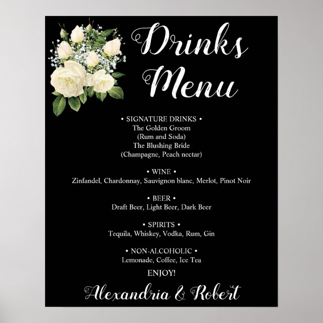 Getränke Menü | Hochzeitsschild Poster (Vorne)