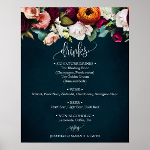 Getränke Menü Schild Wein Navy Hochzeit Eukalyptus