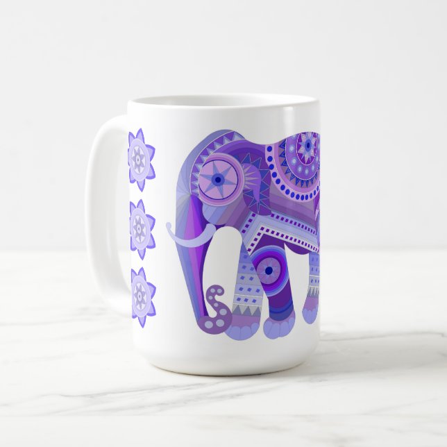 GETRÄNKE MIT COOLEM BLUE ELEPHANT & BLUME KAFFEE T KAFFEETASSE (Vorderseite Links)