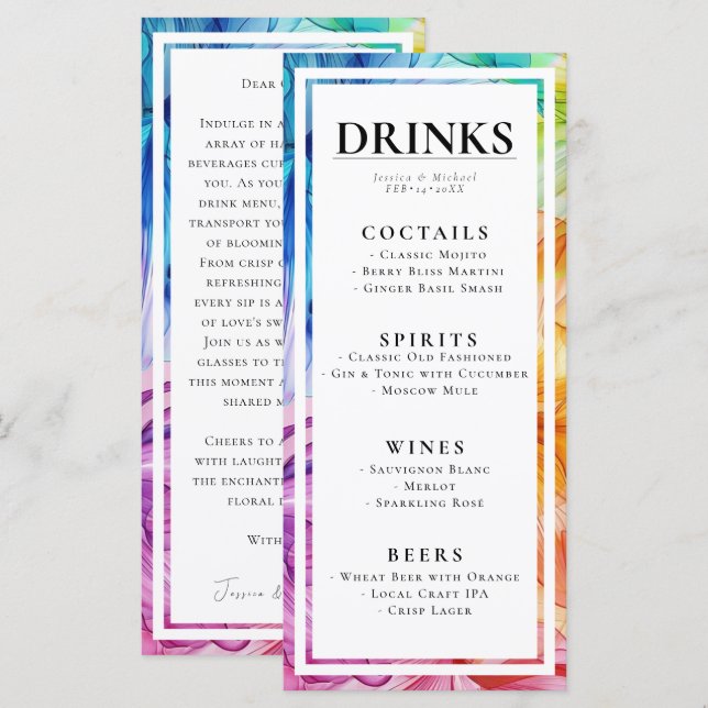 GETRÄNKE + schöner Text Ethereal Bloom Menükarte (Vorne/Hinten)