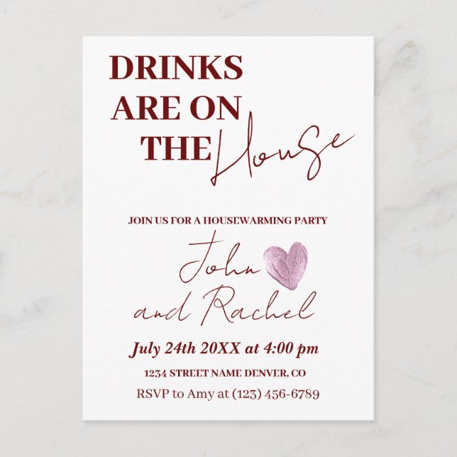 Getränke sind auf dem Haus Erwärmung Party rustika Postkarte (Vorderseite)