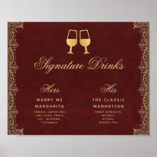 Getränke-Spezialitäten Bordeaux Gold Schrift Hochz Poster