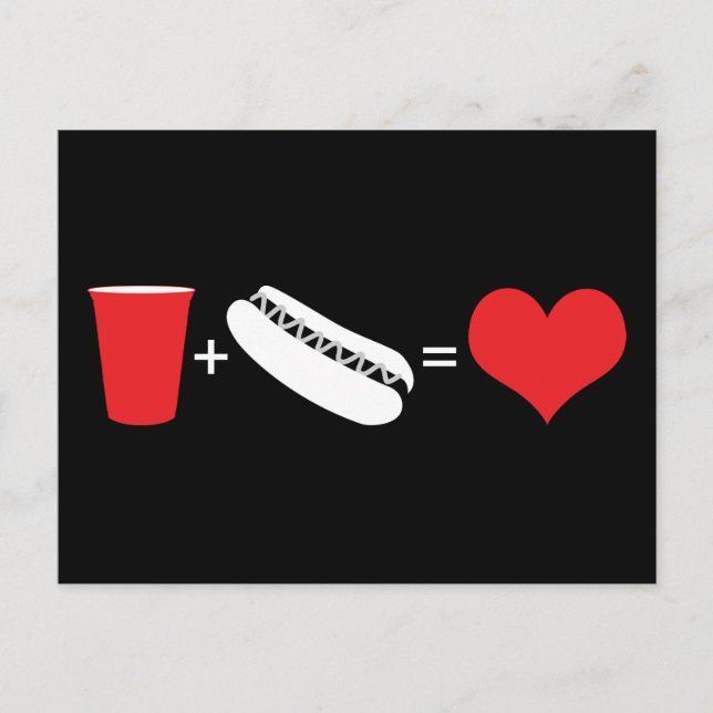 Getränke + Würstchen = Liebe Postkarte (Vorderseite)