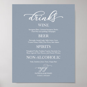 Getränkebar Elegant Staubblau Hochzeitsschild Poster
