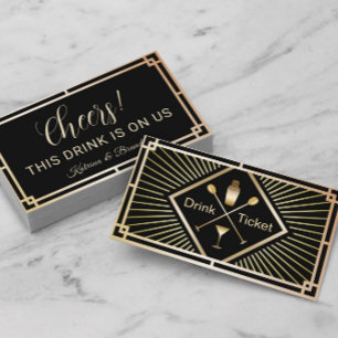 Getränkegutschein Gold Art Deco Freigetränk Gutsch Visitenkarte