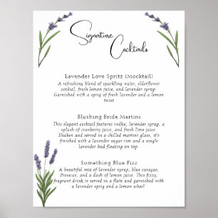 Getränkemenü "Watercolor Lavender Bridal Signature Poster