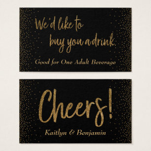 Getränketickets, Gold Glitter-Schrift & Konfetti