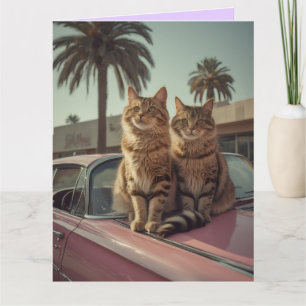 Getränktes Katzen- & rosa Oldtimer-Geburtstagsgruß Karte