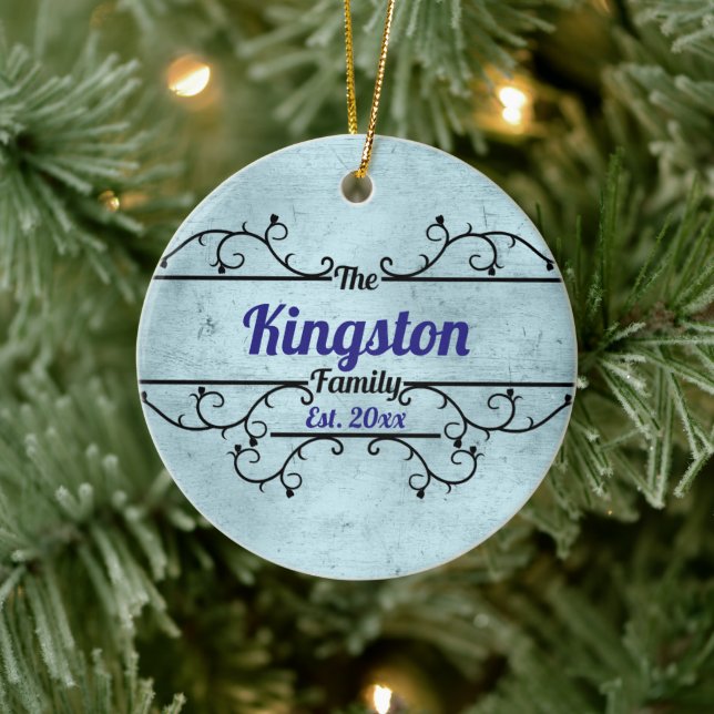 Getrennte Weinreben Border Personalisiert Blue Keramik Ornament (Baum)