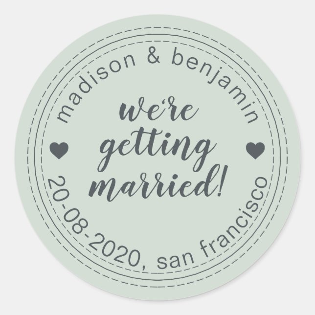 Getried Save the Date Pastel Green Runder Aufkleber (Vorderseite)