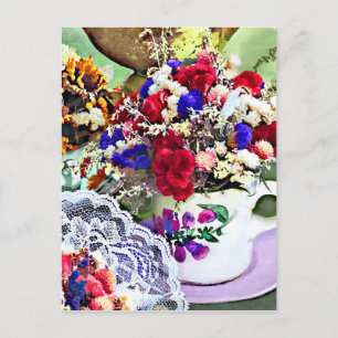 Getrocknete Blume in Teacups Postkarte
