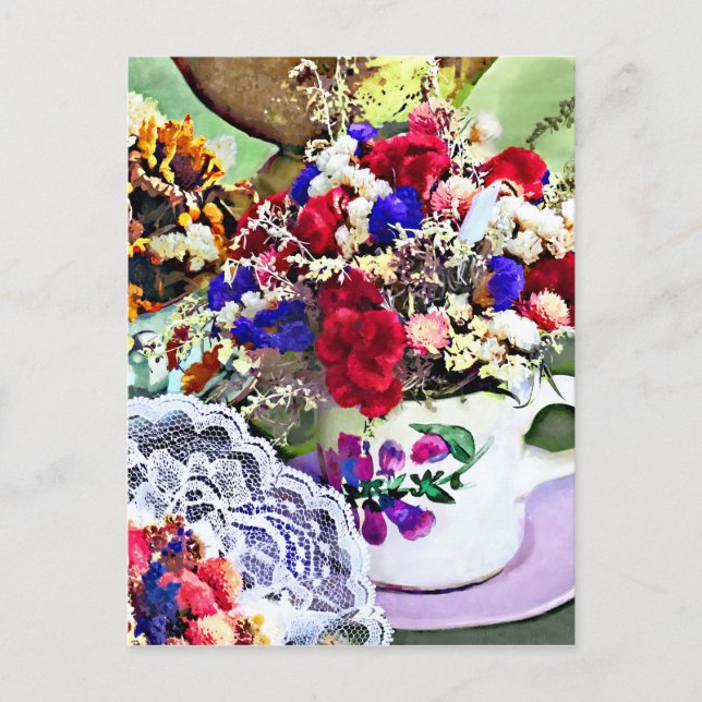 Getrocknete Blume in Teacups Postkarte (Vorderseite)